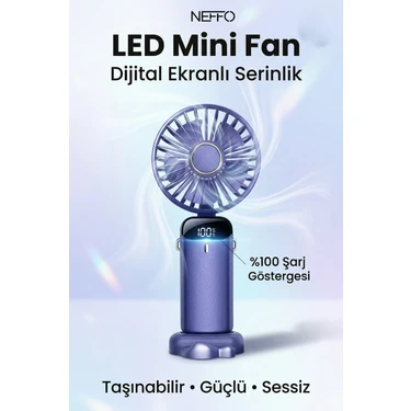 Neffo Mini Klima LED Göstergeli Şarjlı El Fanı Vantilatör 5 Kademeli Hız Serinletici