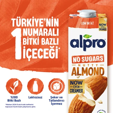 Alpro Şekersiz Badem Sütü 1 L Vegan Laktozsuz Bitkisel