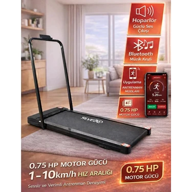 Sevedo Bluetootlu Uzaktan Kumandalı Katlanabilir Yürüme ve Koşu Bandı 1-10 Km/h Hız Ayarlı 0.75 Hp