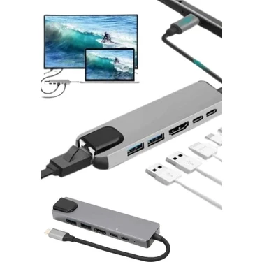 TeknoKapsül USB Type-C Hub Dönüştürücü Çevirici Çoklayıcı Macbook Çevirici 8