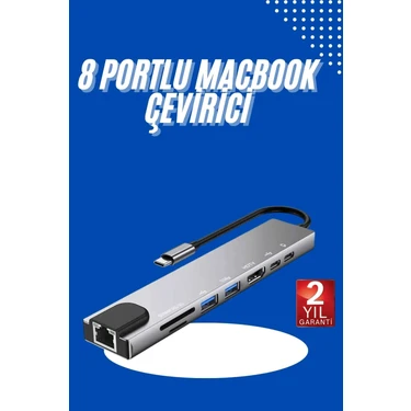 TeknoKapsül USB Type-C Hub Dönüştürücü Çevirici Çoklayıcı Macbook Çevirici 8