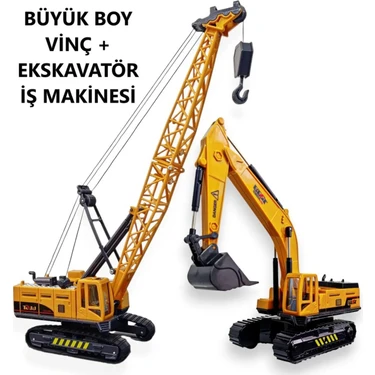 Büyük Boy Vinç + Büyük Boy Kepçe Ekskavatör Oyuncak Kırılmaz Iş Inşaat Makinesi 30
