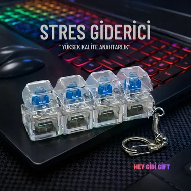 Hey Gidi Gift Işıklı Mekanik Klavye Tuşu Anahtarlık – Stres Giderici Sesli Fidget Keychain, Basmalı