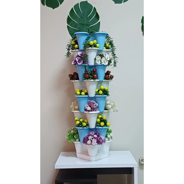 Hürsan Group 8 Katlı Yonca Kule Saksı Seti | Çiçek Bitki Sebze Meyve Salon Mutfak Banyo Bahçe Gri
