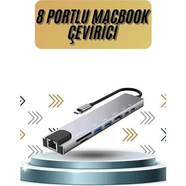 TeknoKapsül 8 Portlu Macbook Çevirici Type C Hub Sd Tf USB Çoğaltıcı