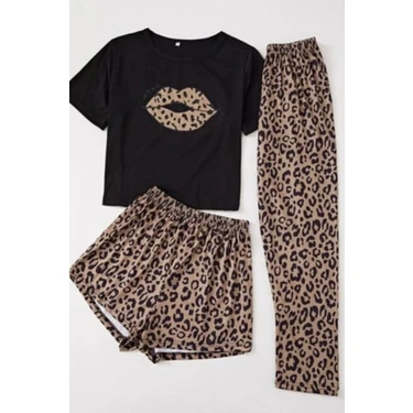 Bella Notte 3 Parça Leopar Desenli Pamuklu Pijama