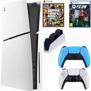 Sony Playstation 5 Slim CD (Ithalatçı Gaarntili) +2.dualsense Mavi  Jarj Istasyonu FC26 +