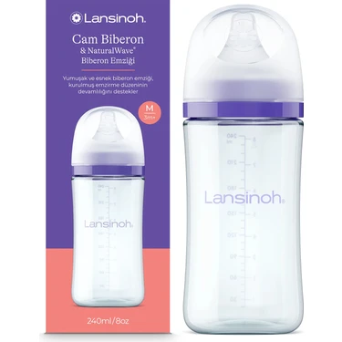 Lansinoh  240 ml Cam Biberon & Naturalwave® Biberon Emziği (3