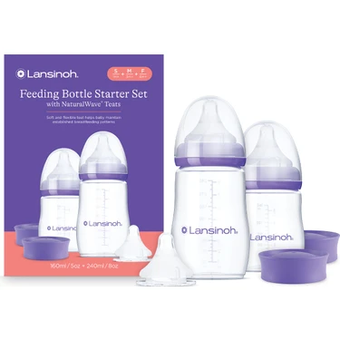 Lansinoh 160 ml, 240 ml Biberon ve NaturalWave® Biberon Emziği Başlangıç Seti (1-6