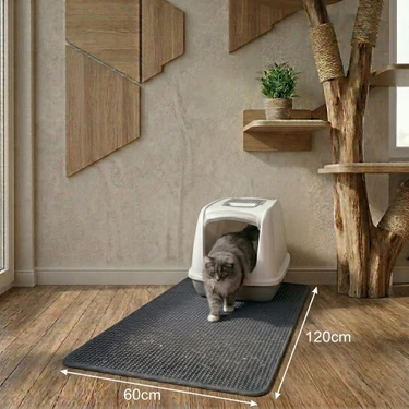 Uygur Home Xxl Büyük Boy Elekli Tuvalet Önü Gri Kedi Kumu Paspası 60 x 120
