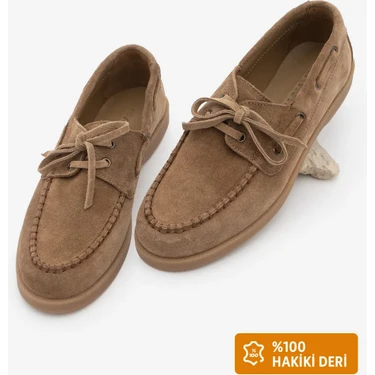 Marjin Kadın Hakiki Deri Bağcıklı Ip Detaylı Loafer Günlük Ayakkabı Mistor Taba