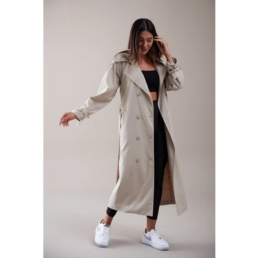 Sahra Çeyiz Nakış Pleated Kadın Trençkkot