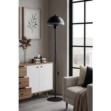 Marrien Luna Luxury Tek Ayaklı Siyah Modern Metal Lambader Oturma Odası & Yatak Odası & Salon
