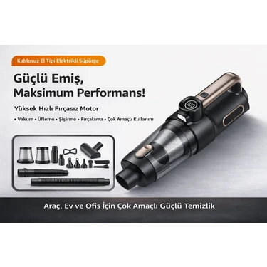 Smayling Kablosuz El Süpürgesi 20.000 Pa Güçlü Emiş | Şarjlı Mini Araç Içi Süpürge | Çok Başlıklı