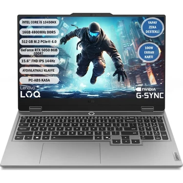 Lenovo LOQ Intel Core i5 13450HX 16GB 512GB SSD RTX5050 Freedos 15.6" FHD 144Hz Taşınabilir