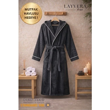Layvera Erkek-Kadın Antrasit Bornoz | %100