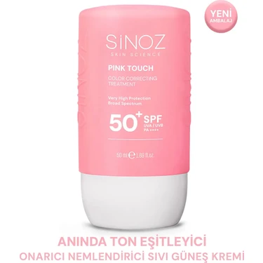  Sinoz Pink Touch Anında Ton Eşitleyici SPF50+ Pembe Sıvı Yüz Güneş Kremi PA++++