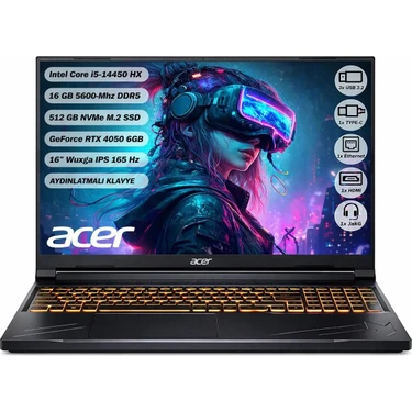 Acer Nitro ANV16-71 I5-14450HX 16 GB 512 SSD Rtx 4050-6 GB 16" Wuxga IPS 165 Hz Freedos