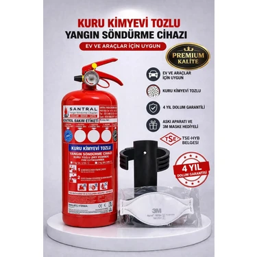 2 kg Abc Kkt Yangın Söndürme Tüpü Ev ve Araçlar Için Uygun 3M N95 Maske Hediye