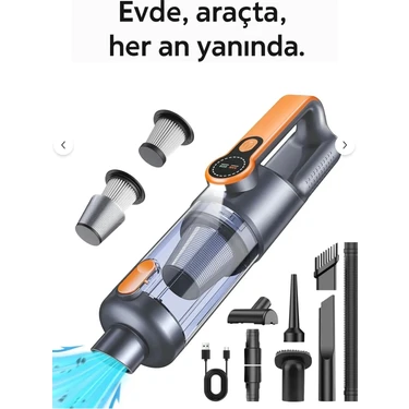 Azurtech 22000 Pa Araç Içi Süpürge 4'ü 1 Arada Kablosuz El Süpürgesi Ekranlı Type-C Şarjlı Hepa