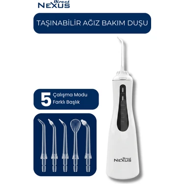 Direct Nexus Şarjlı Taşınabilir Ağız Duşu 5 Başlıklı 5 Modlu Ipx7 350 ml