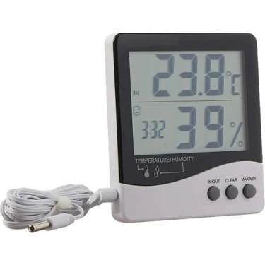 Ata Elektronik Htc-2 Dijital Termometre Sıcaklık ve Nem Ölçer Higrometre Masa Alarm, Problu Dijital