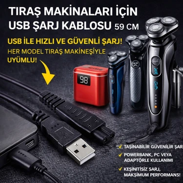 Astakos Tıraş Makinesi USB Şarj Kablosu 59 cm – Evrensel Uyumlu Hızlı Şarj Güç