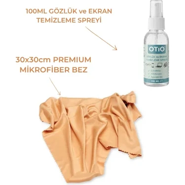 Otio Eyewear Büyük Boy Atölye Bezi, Gözlük ve Ekran Temizleme, Mikrofiber Bez, 100 ml Sprey