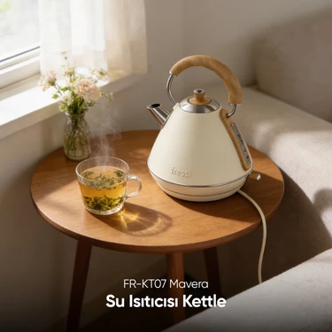 Fressi Retro Mavera 1,7 Litre Ahşap Kulp Detaylı Kettle Su Isıtıcısı