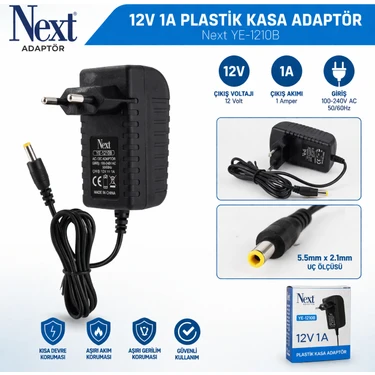 Next Nextstar Next YE-1210B 12V 1A Adaptör Plastik Kasa |dc Uçlu Güç Adaptörü Kamera Modem Router