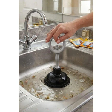 MAİN SHOP 1 Adet Çok Amaçlı Mutfak Banyo Balerin Saplı Vantuz Pompa Tıkanık Lavabo Açıcı Manuel El