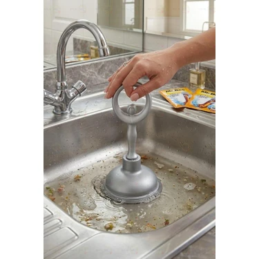 MAİN SHOP 1 Adet Çok Amaçlı Mutfak Banyo Balerin Saplı Vantuz Pompa Tıkanık Lavabo Açıcı Manuel El