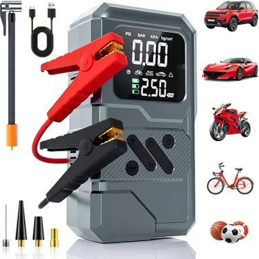 Robeve Taşınabilir Şarjlı Araç Akü Takviye Cihazı – 4in1 Çok Fonksiyonlu Akım Korumalı Jump Starter