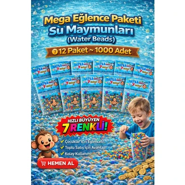 Hknova 12 Paket Suda Büyüyen Su Maymunu Eğlenceli Maymunlar 1000 Adet