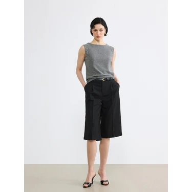 Soulife Beli Kemerli Bermuda Fit Kadın Pileli