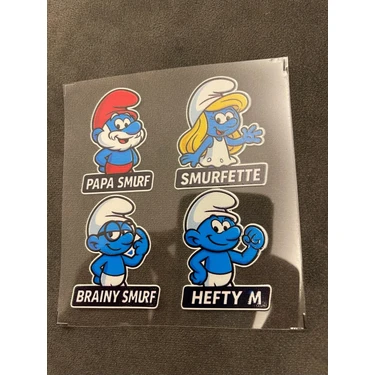 Şirinler 4 Adet Su Geçirmez Etiket Baskı (Papa Smurf, Smurfette, Brainy,
