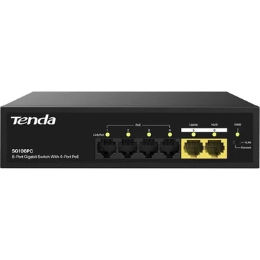 Uravas Store Tenda S106PC 6-Portlu 10/100 Mbps Lite Poe Uplink Switch (4 Port Poe Destekli 55W