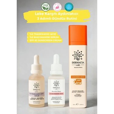 Dermacia Labs Leke Karşıtı Aydınlatıcı Set | %5 Tranexamic (Traneksamik) %5 Niacinamide, Güneş