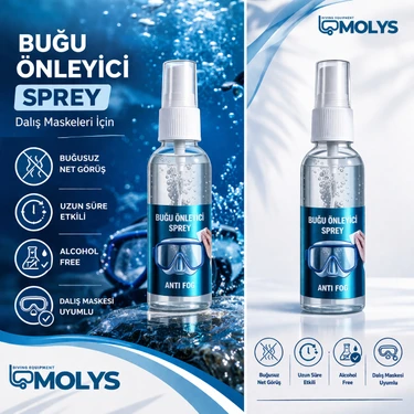 Molys Anti Fog Sprey - Dalış Maskesi ve Yüzücü Gözlüğü Buğu Önleyici - Alcohol