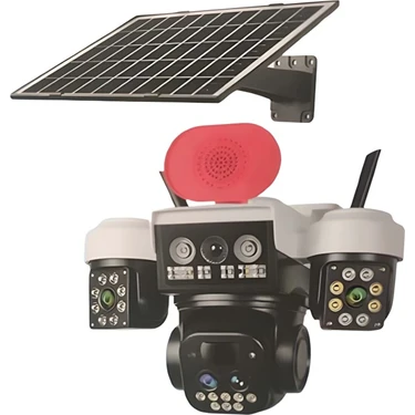 Okam 5220 3 Lensli Wifi Solar Güvenlik Kamerası | 360° Ptz, Gece Görüş, Hareket Takip, Güneş