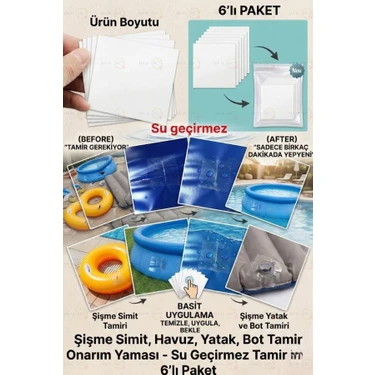 MAİN SHOP Şişme Simit, Havuz, Yatak ,bot Tamir Onarım Yaması- Onarım Kiti 6'lı Paket