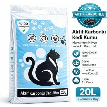 Biryirmi Cat Litter Aktif Karbon Kedi Kumu 20 Lt Tozsuz Aktif Karbonlu Topaklanan Kedi