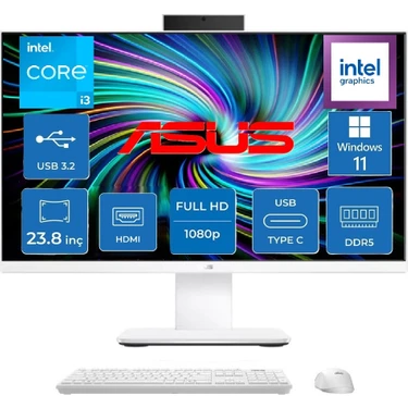 Asus V440VAK Intel Core 3-100U 4.7ghz 8 GB 512 SSD 23.8" Fhd Widows 11 Pro Beyaz All In One