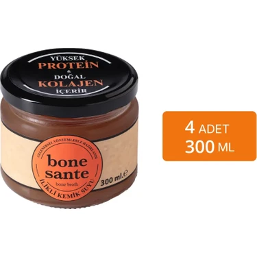 Bone Sante İlikli Kemik Suyu (300 ml x 4 Adet) – Türkiye Menşeli, Besleyici ve Pratik Tek