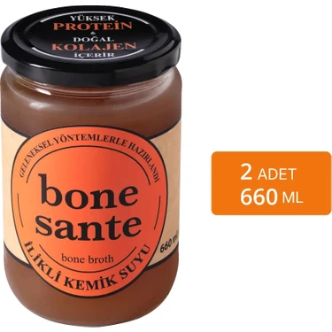 Bone Sante İlikli Kemik Suyu 660 ml x 2 – Türkiye Üretimi, Yüksek Protein ve Kolajen Kaynağı,