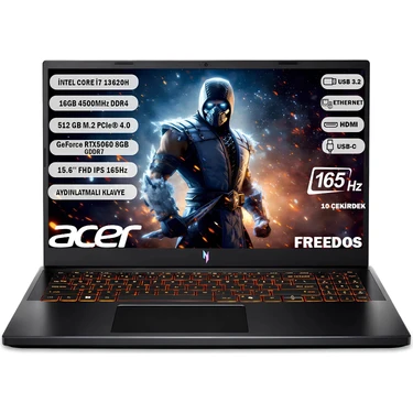 Acer Nitro V 15 ANV15-52 Intel Core i7 13620H 16GB 512GB SSD RTX5060 Freedos 15.6'' 165Hz