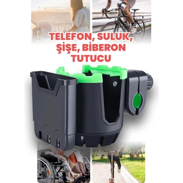 Aksesuarcı Bisiklet Telefon ve Bardak, Şişe, Suluk Tutucu, 360 Döner, Bebek Arabası ve Scooter