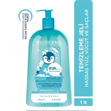 ABCDerm Bebek ve Çocuk Yüz, Saç, Vücut Şampuanı 1 Lt Normal ve Kuru Ciltler, Dermatolojik