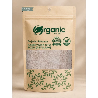 Organic Kiler Karnıyarık Otu Tozu (Psyllium Husk Powder) 100GR - Saf Lif Kaynağı - Karnıyarık Otu