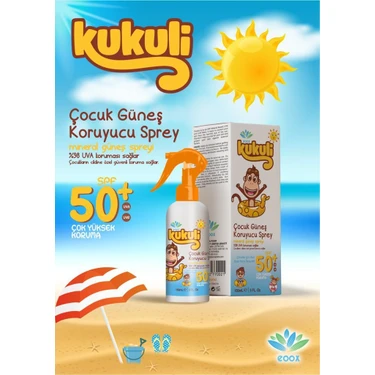 Eoox Kukuli Çocuklar Için Güneş Koruyucu Sprey Krem SPF50 150 ml ( Orijinal Lisanslı